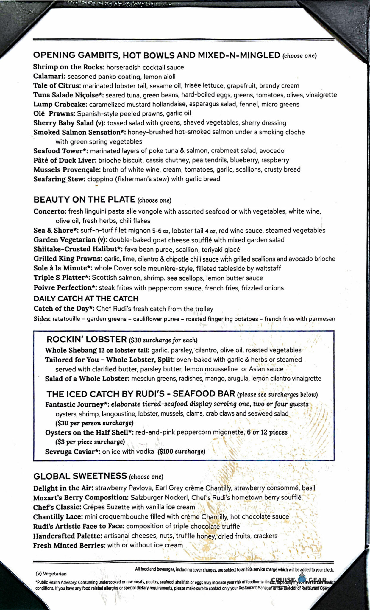 The Catch Princess Cruises - Menu