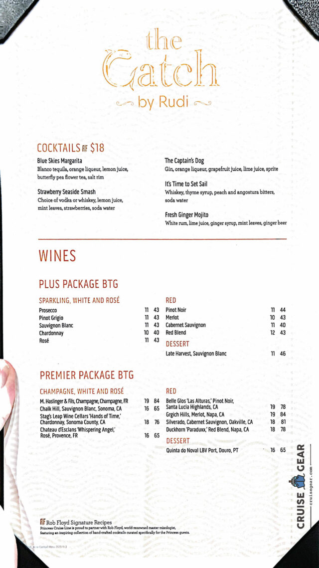 The Catch Princess Cruises - Wine Menu